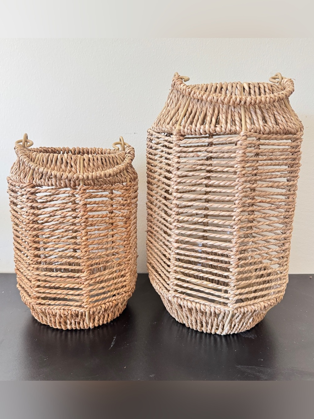 H&M Home Seagrass candle lantern set natural wicker rustic coastal neutral